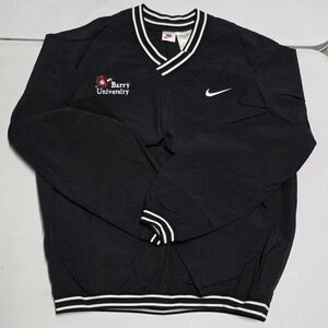 Nike black pullover windbreaker with a V-neck design, featuring Barry University